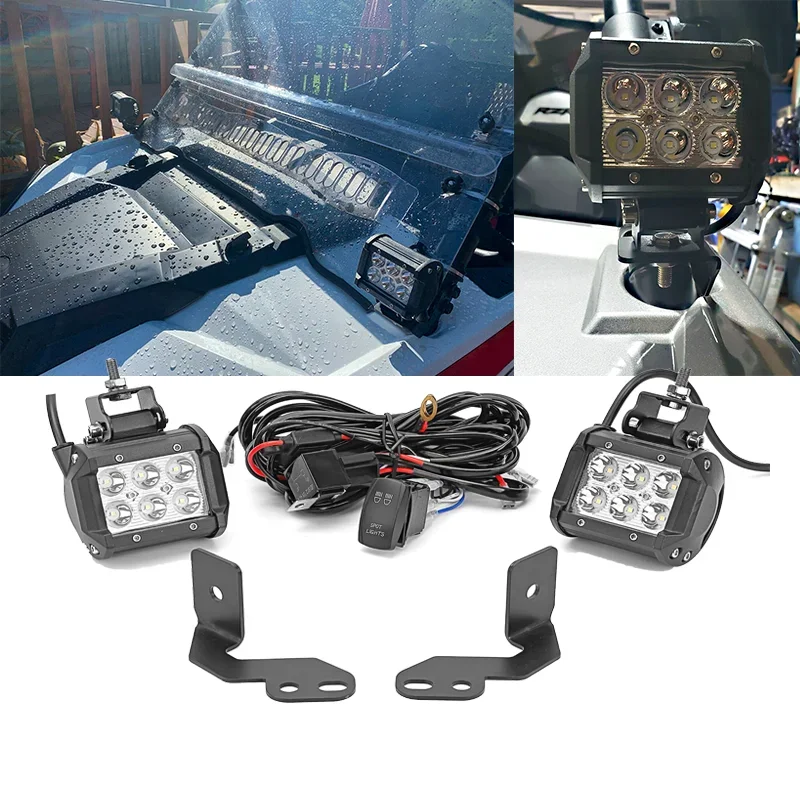 18W Side Pillar Hood LED Pod Fog Light Bracket Kit Flood Beam For 2014-2022 Polaris RZR 800 900 XP1000 UTV Lighting Accessories