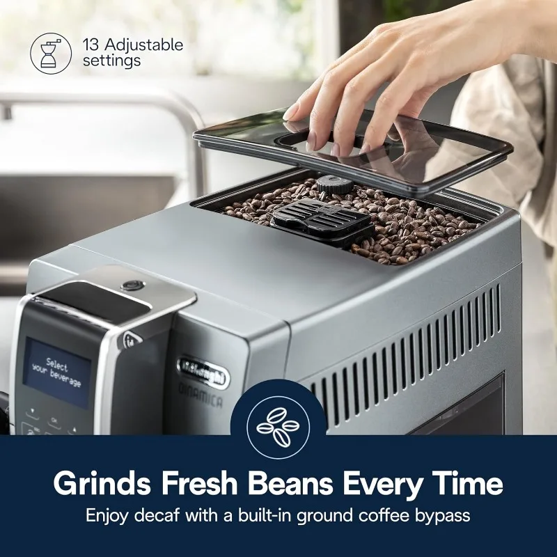 De'Longhi Dinamica LatteCrema Espresso Machine with Automatic Milk Frother for Latte, Cappuccino, Built-in Grinder, Silver 5