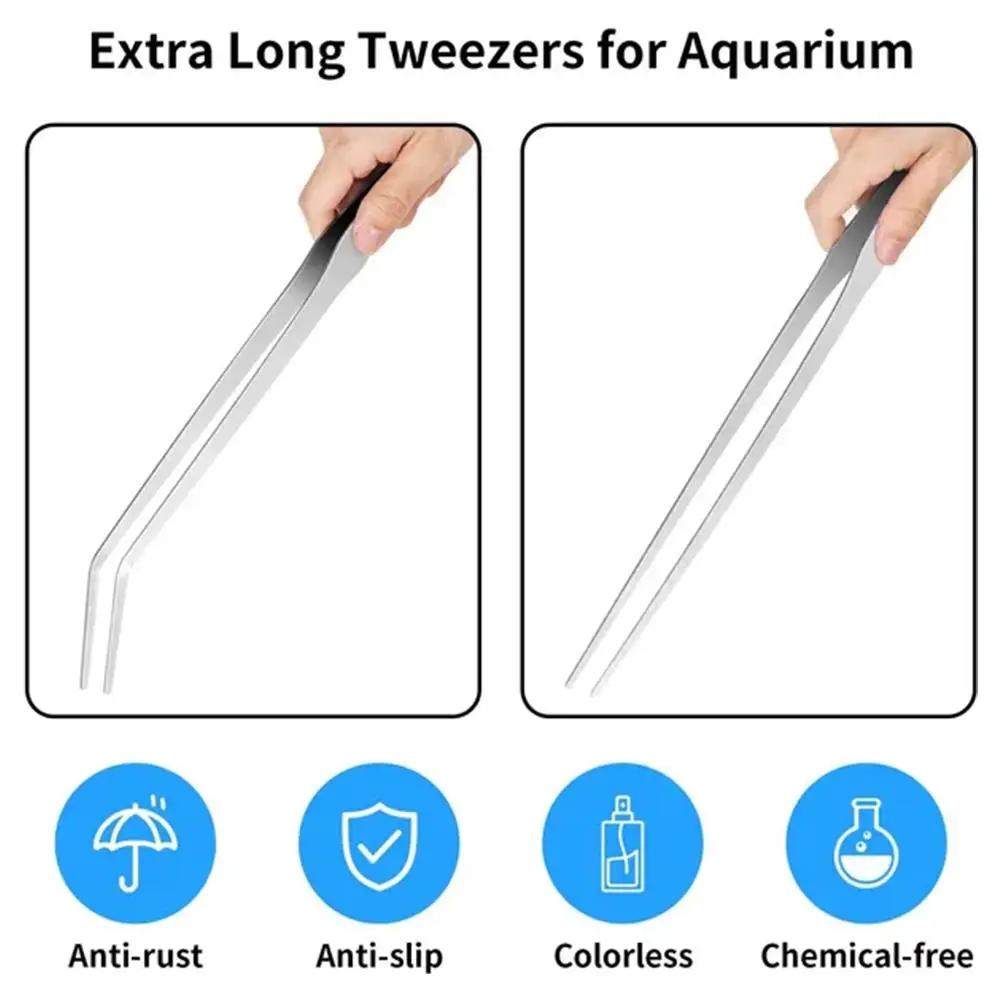 

Stainless Steel Water Grass Tweezers Lengthened Straight Bent Feeding Non-toxic Tweezers Tweezers Grass Safe Pet Aquarium M3H3