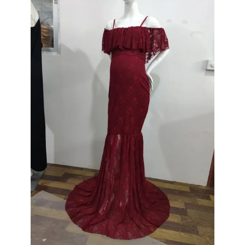 Wedding Pregnant Woman Photography Props Clothing Women Lace Tail Short Sleeve Dress for Photo Shoot 7 S45834f5c60b344bb9328a9976222d66bu