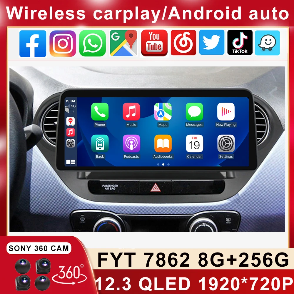 

Автомобильный стерео-мультимедийный видеоплеер 12,3*1920 QLED для Hyundai I10 720-2013 Android, головное устройство Carplay 2 Din DVD