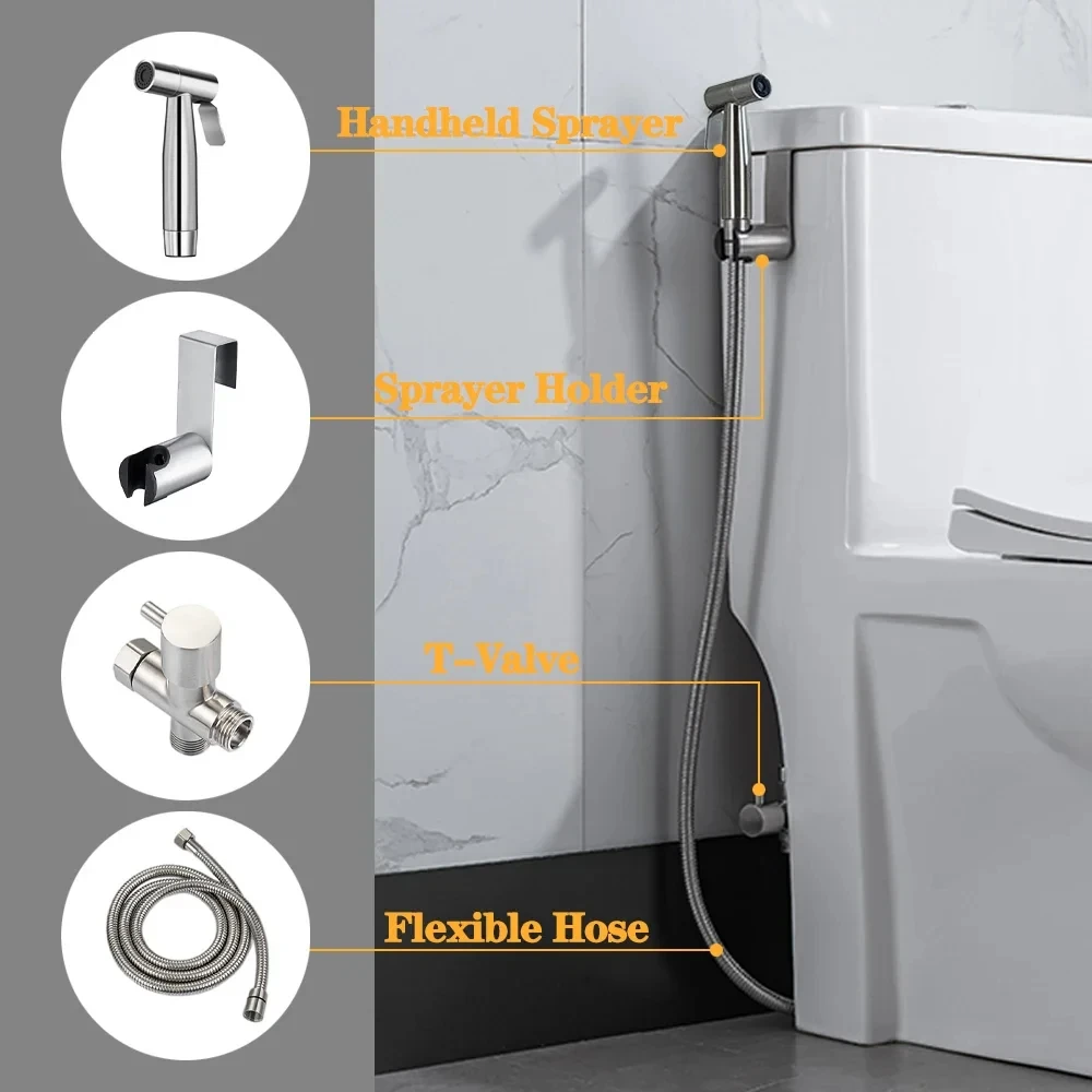 LSSH Handheld Toilet Bidet Sprayer Set Kit Stainless Steel Hand Bidet faucet for Bathroom Hand Sprayer Shower Head Self Cleaning
