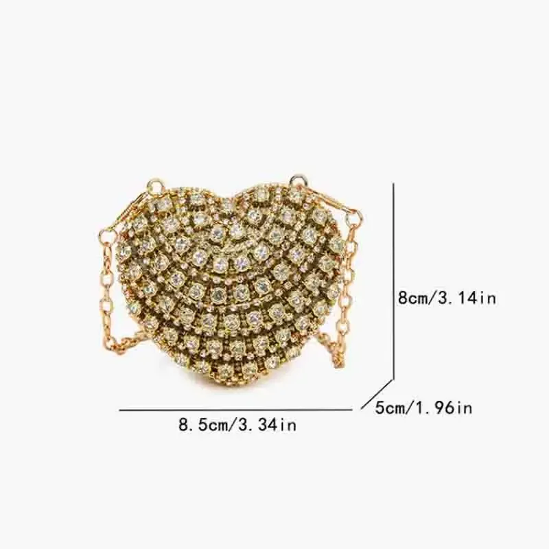 Luxury Mini Diamond Inlay Heart Shape Crystal Clutch Purse Stones Evening Wedding Party Shoulder Bag Handle Rhinestone Handbags