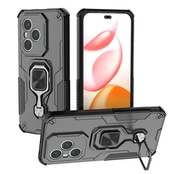 Durable Shockproof Armor Phone Case with Silicone & Metal Ring Stand for Honor 400 (Black)