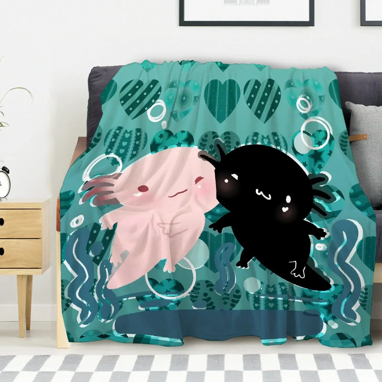 귀여운 Axolotl 플란넬 담요, 부드럽고 따뜻한 봉제 담요, 경량 극세사, 침대 소파 의자 거실 생일 선물