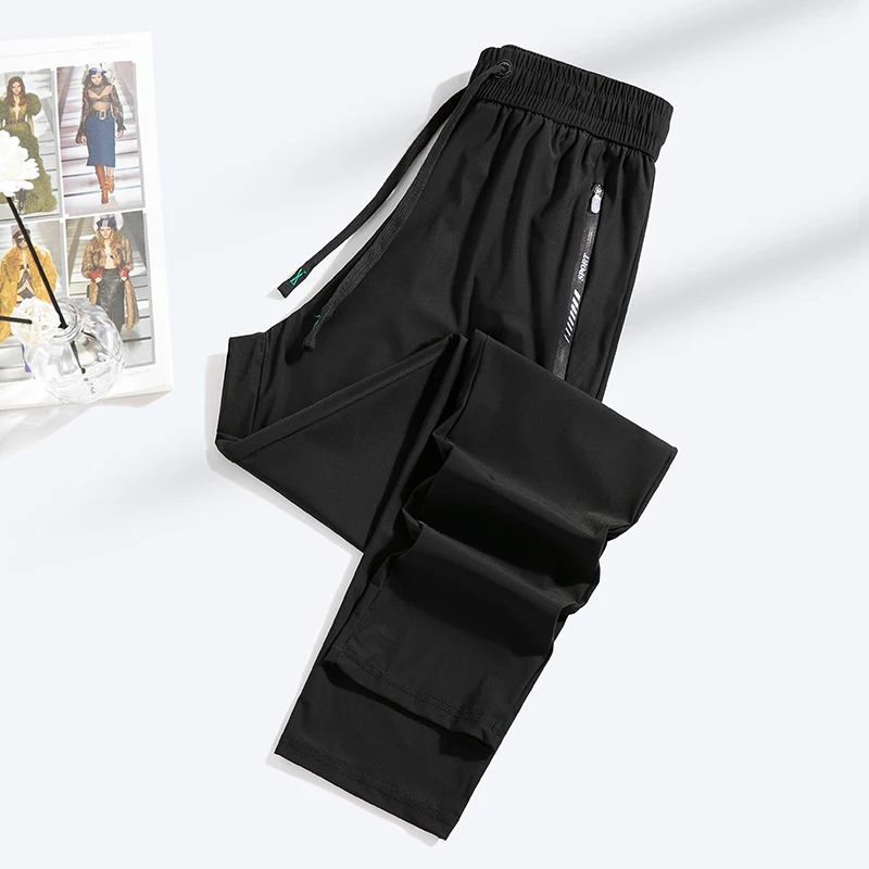 Casual Sports Pants for Men Women Summer Ice Silk Elastic Thin Loose Straight Leg casual sports pants