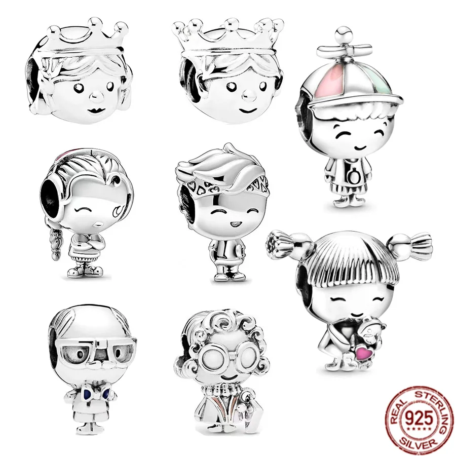 

Hot Sale Girls in Pink Clothes And Boys Charm prince，princess Bead Fit Original Pandora Bracele 925 Sterling Silver Jewelry Gift