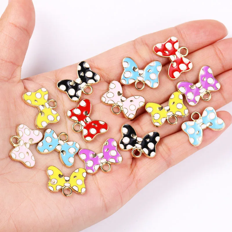 

20pcs 18*13mm Colourful Polka Dot Bow Pendant Enamel Drip Oil Cute Charms for Jewellery Making Accessories DIY Necklace Bracelet