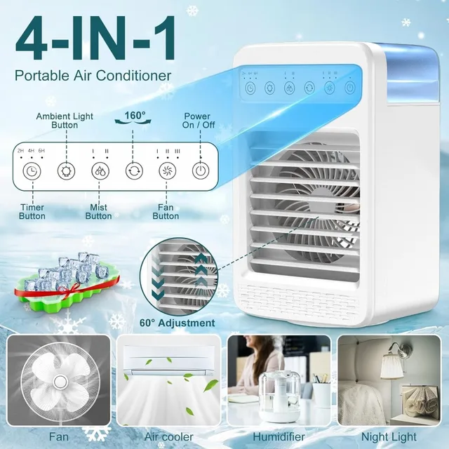 Portable Air Conditioners 2025,Mini Air Conditioners Portable for Room,Oscillating Small Mini AC with Timer,4 Speeds 2 Cool Mist 2