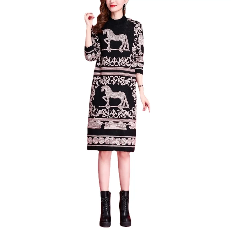 

Winter Sweater Dresses Women's Knitted Dress for Winter Knitted Pullover Loose Thicken Warm Long Sweater Clothing dis5