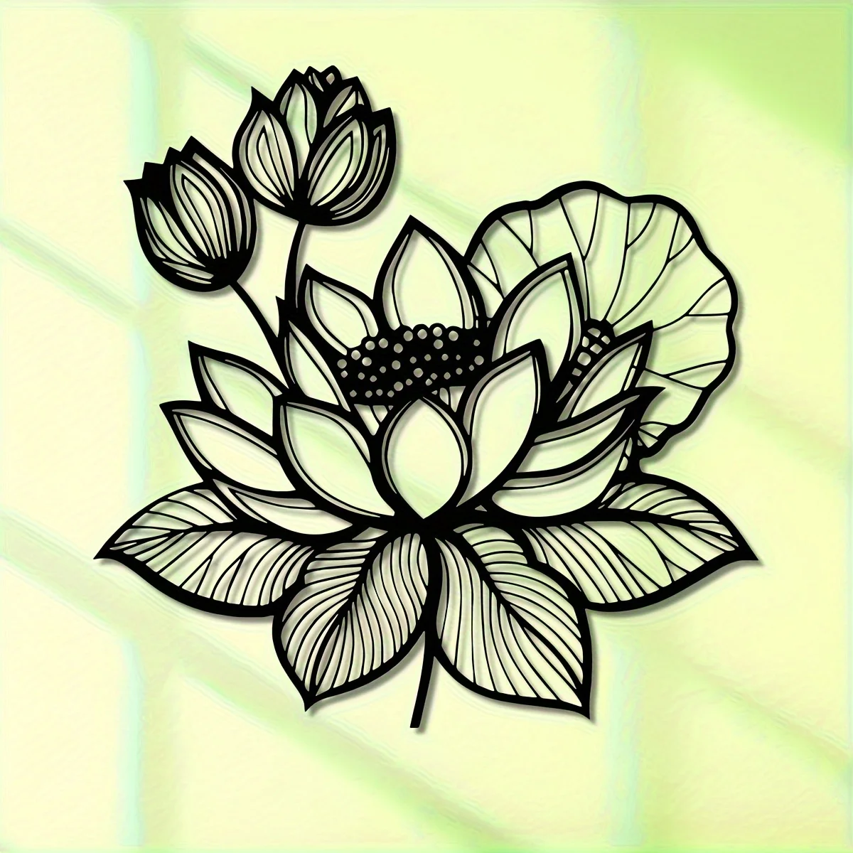 Elegant Black Lotus Sculpture with Berries and Leaves, Premium Hollow Metal Craftsmanship for Home and Garden Decor