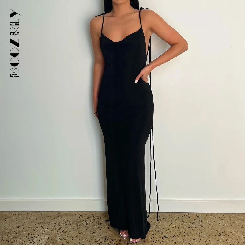 BoozRey Sexy Bandage Sleeveless Dresses for Women 2022 Summer Backless Midi Dresses Elegant Off The Shoulder Beach Robe Dress