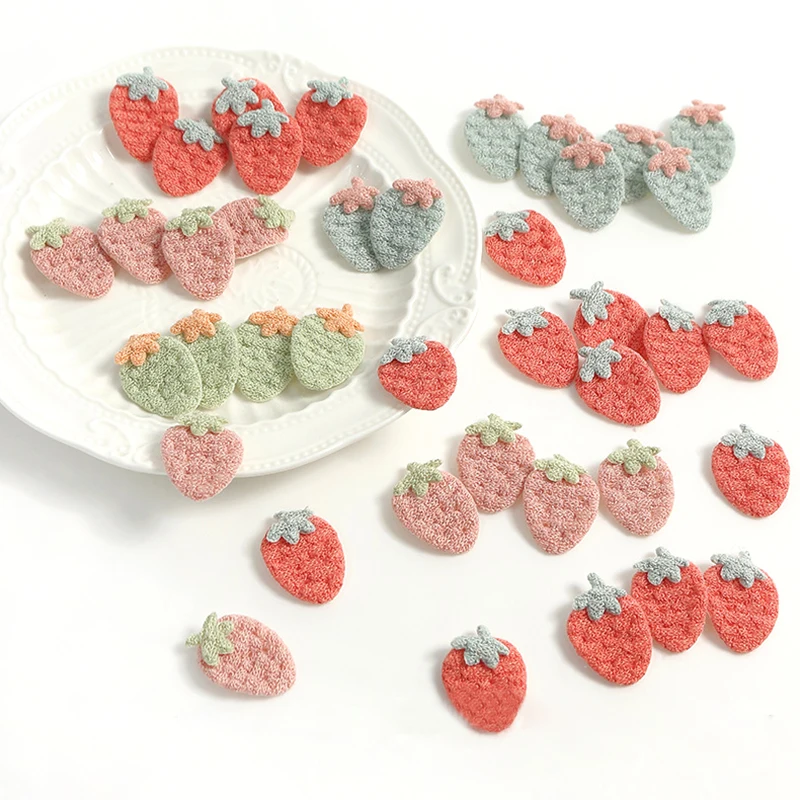 

20pcs Handmade Strawberry Applique Diy Baby Hat Socks Hairpin Headwear Crafts Ornament Garment Accessories