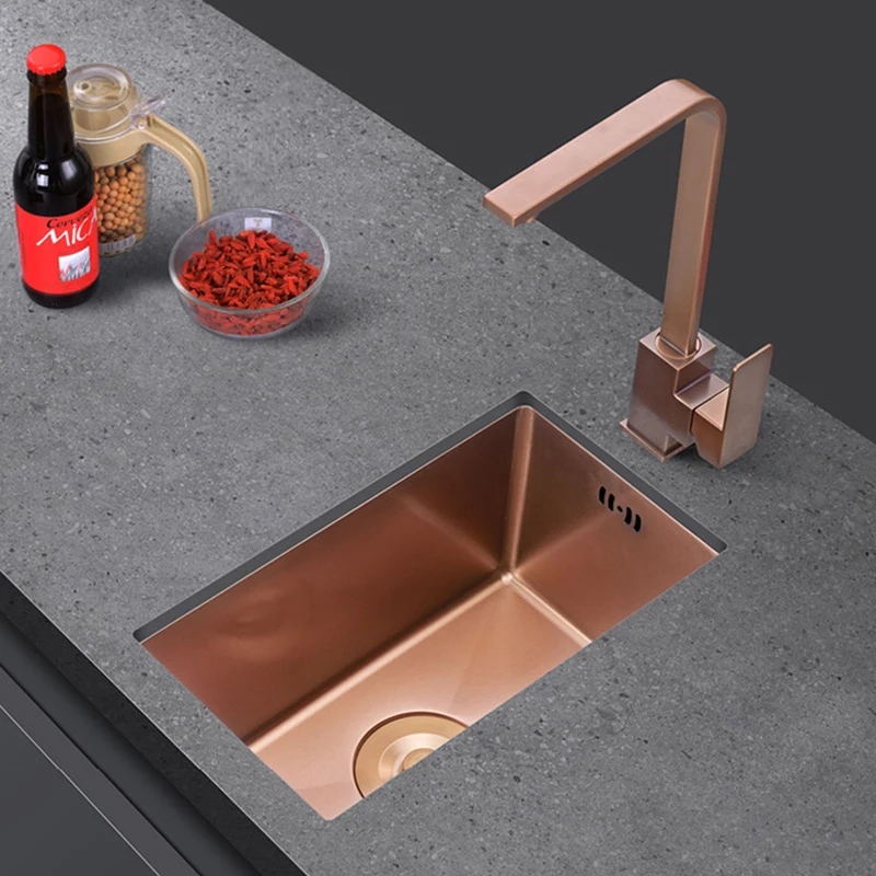 Rose Gold Kitchen Sink Nanometer Technology Gold 4mm thickness 304 Stainless Steel Manual Sink