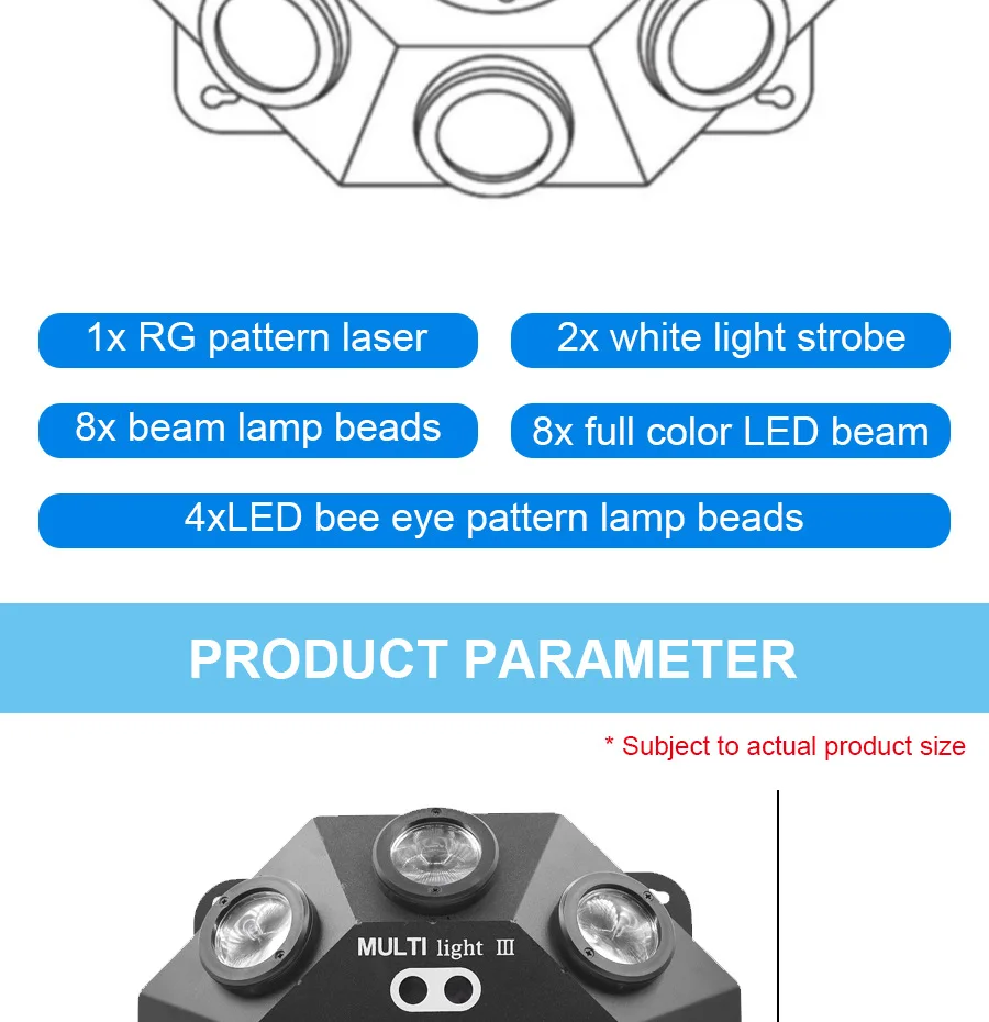 New RGBW Bee Eye 5 In1 Led Laser Beam Spider Disco Moving Head Light By DMX Cont