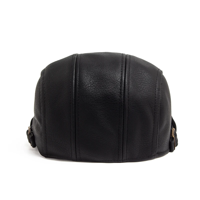 Beret Hat Newsboy Cap Newsboy Hat Woolen Beret Fashion Men PU Leather Beret Autumn Winter Visor Flat Cap Thicken Warm Hat Vintage England Newsboy Caps