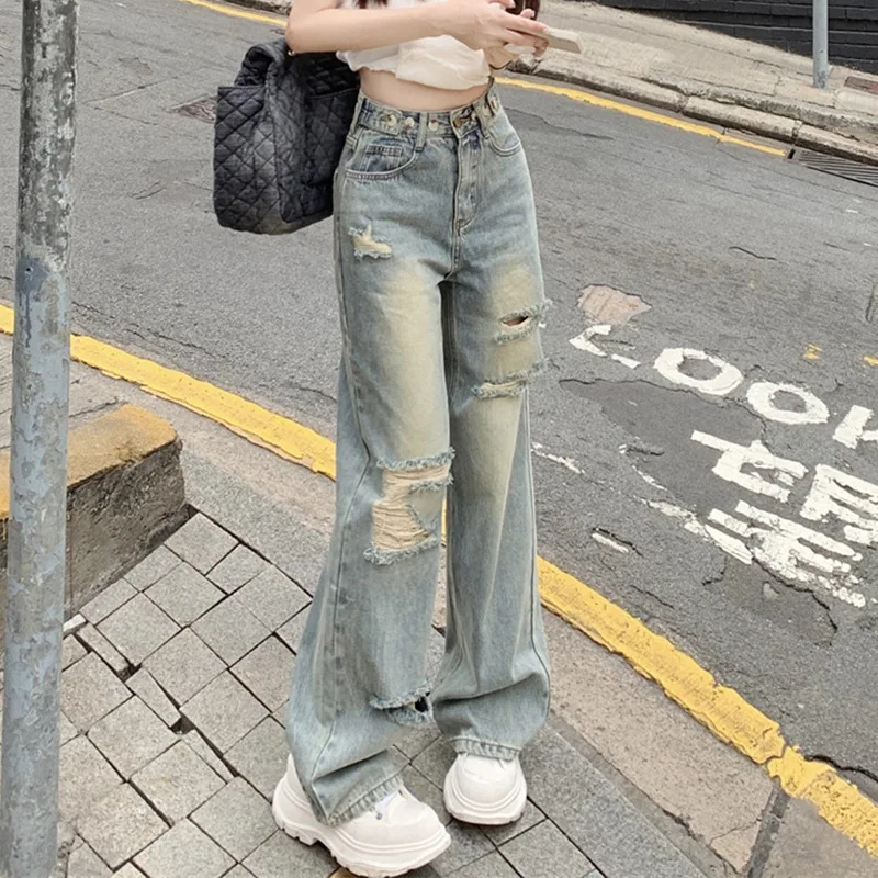 

Hsa Blue Casual Vintage High Waist Jeans Women Loose High Street Korean Style Pants Female Fashion Long Denim Pants 2023 Summer