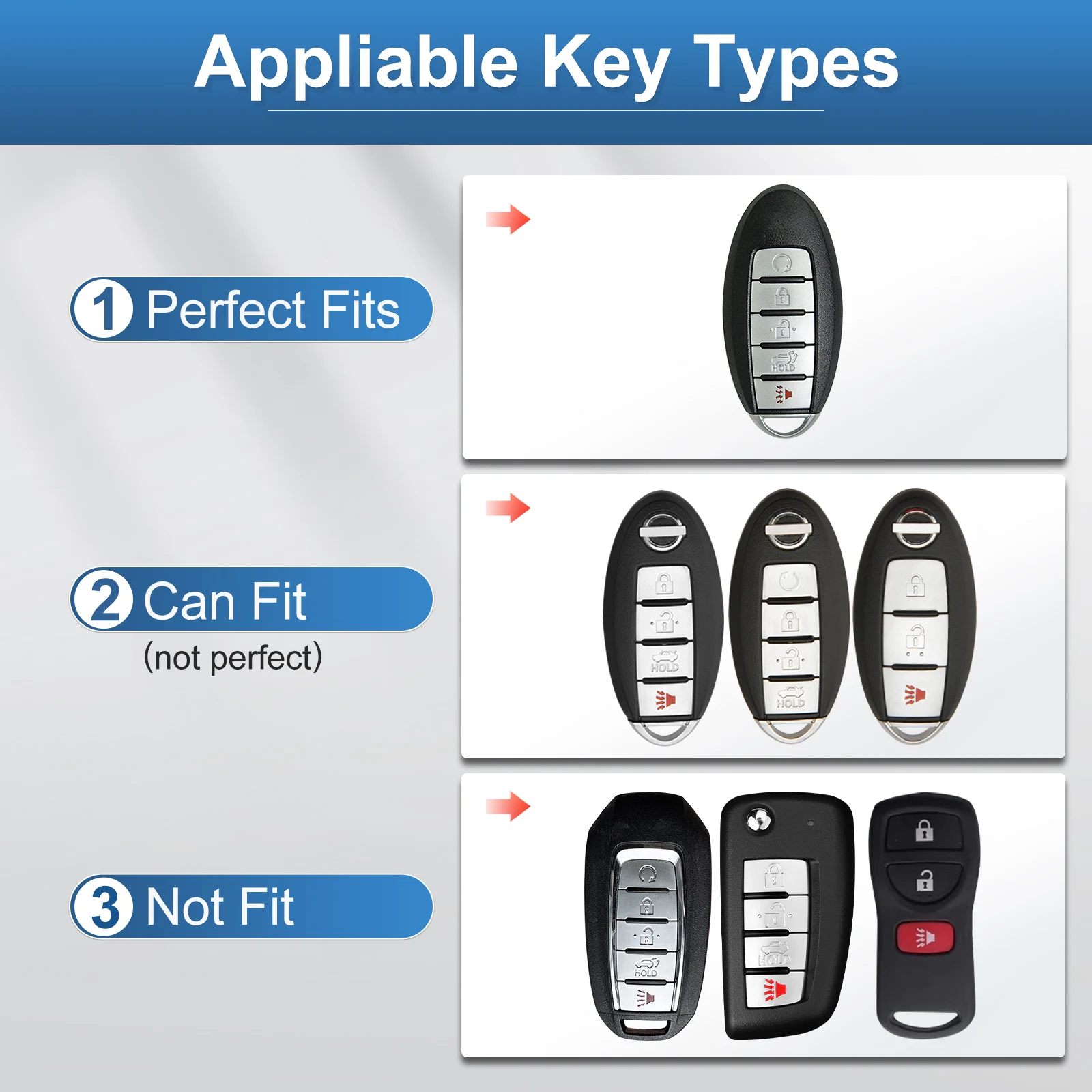 thumbnail: Ontto Metal Autosleutel Cover - Beschermhoes Met Sleutelhanger Voor Nissan Modellen (Altima, Rogue, Etc.)