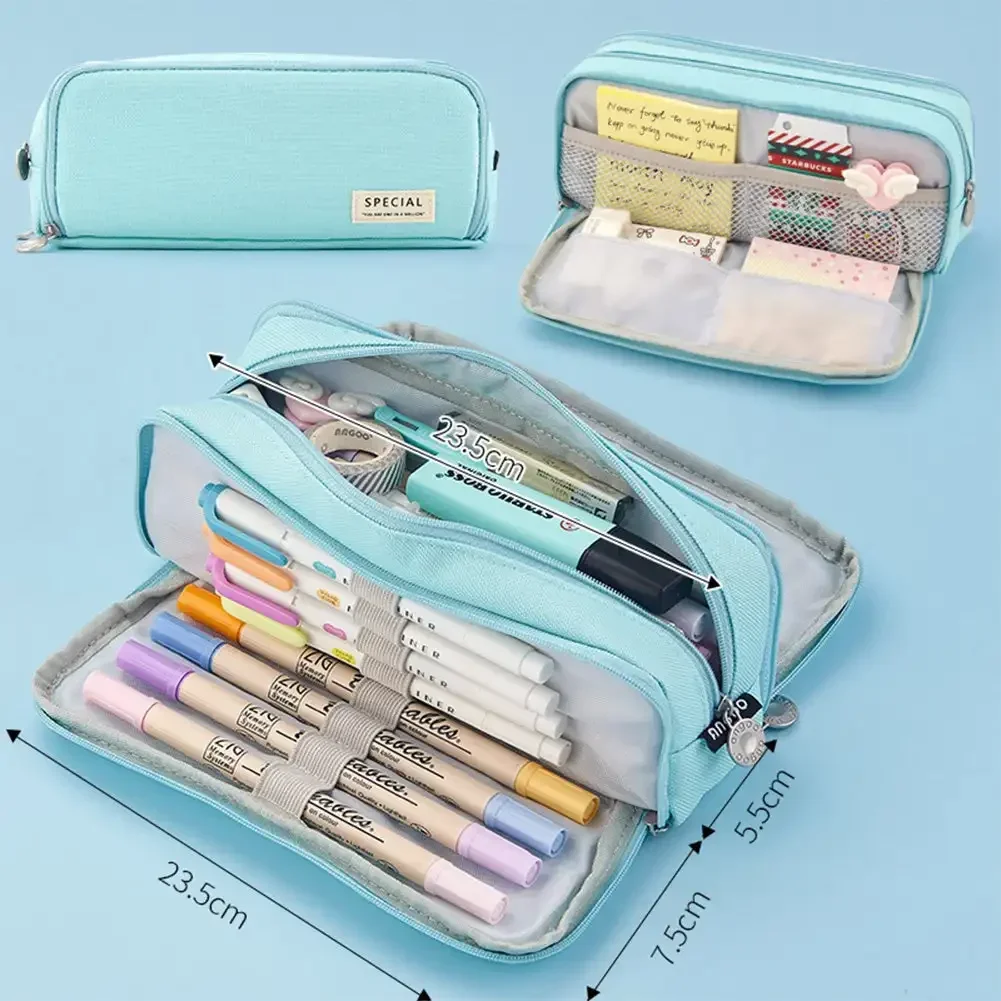 3 Compartment Pouch Double Side Opened Student Stationery Desk Organizer School Supplies Kawaii Pencil Case Large Space Storage