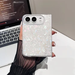 Luxury Shell Pattern Make - up Mirror Phone Case with Glacier Texture Shockproof Solid Cover - iPhone Duo (Colorful)