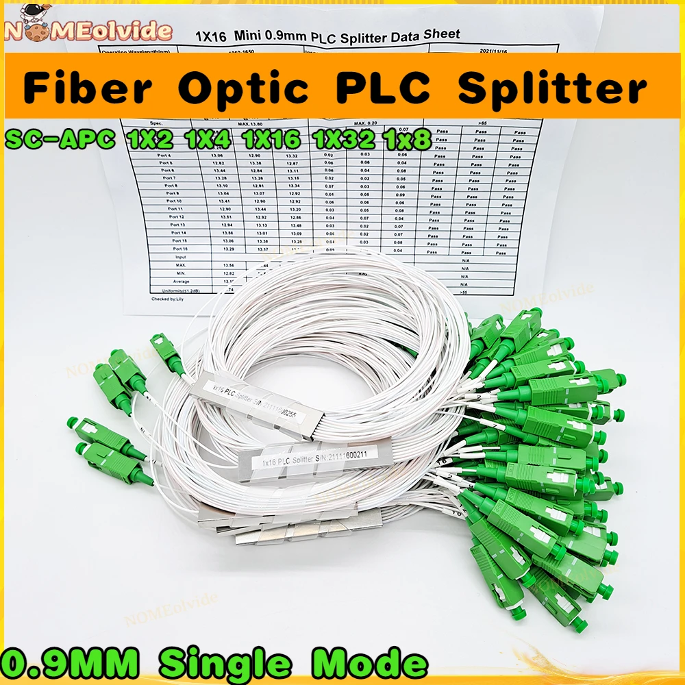 10 pçs/lote 1x2 1x4 1x8 1x16 plc sc/apc 9mm sm único modo g657a1 lszh & pvc 1m ftth divisor de fibra óptica alta qualidade