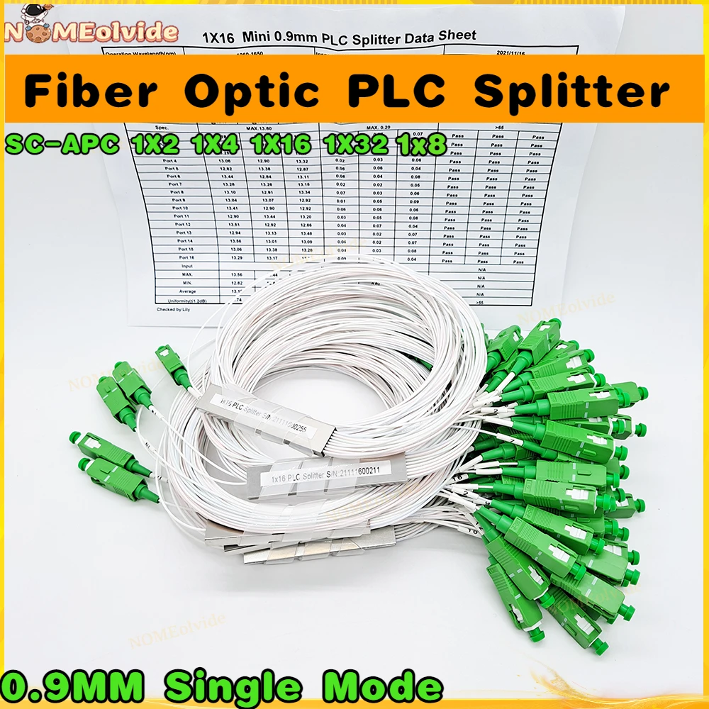 SM 단일 모드 G657A1 LSZH 및 PVC FTTH 광섬유 스플리터, 고품질, PLC SC/APC, 1x2, 1x4, 1x8, 1x16, 1m, 10 개/로트, 9mm