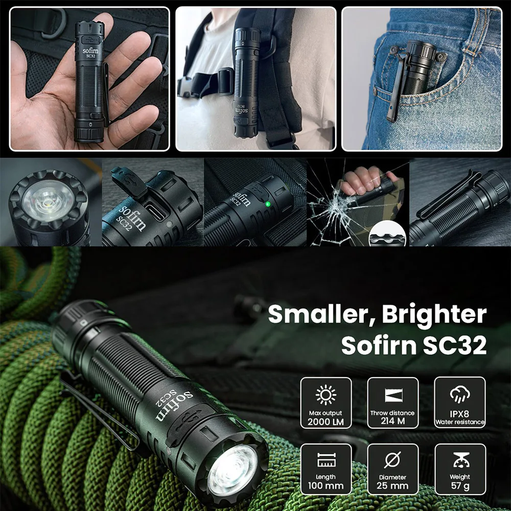 Sofirn Tactical Led Flashlight, Type C Flashlight Sofirn