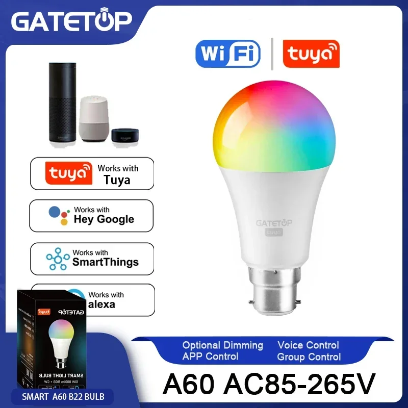 

Tuya Rgb Bulb 10W Smart A60 B22 Light Dimmable Wifi Led Magic Lamp AC 110V 85V-265V Work With Alexa Google Home