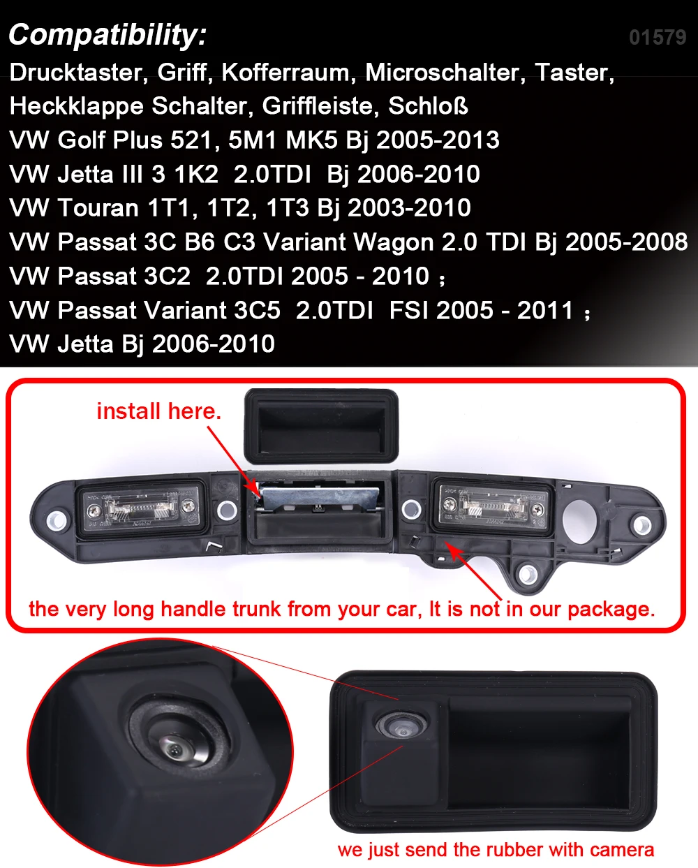 차량용 역방향 카메라, VW 골프 플러스 521 5M1 MK5 Bj 2005-2013 VW 제타 11 3 1K2 2.0TDI Bj 2006- 2010 VW 투란 1T1 1T2 1T3 Bj