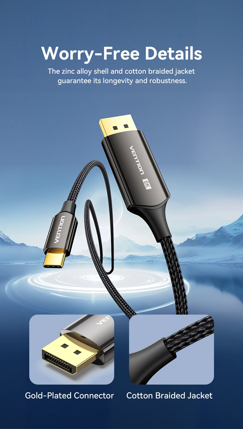 Type C to 8K Displayport 1.4 32.4Gbps for iPhone15 Macbook Pro iPad Compatible T