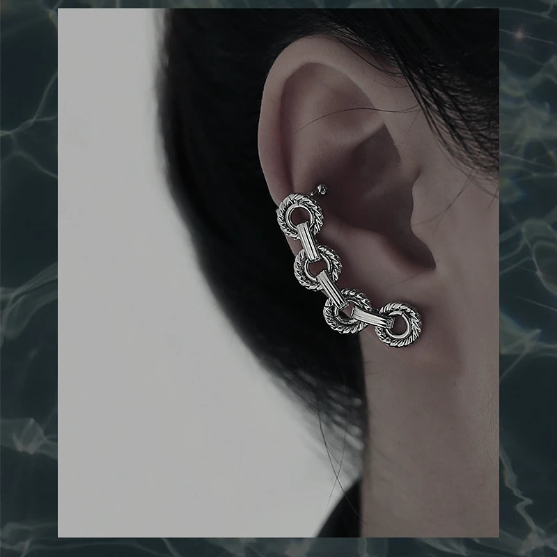 Metal Earrings Niche Personalities Design Sense Chain Circle One-piece Earrings Single Item Women's Fashion Accessories