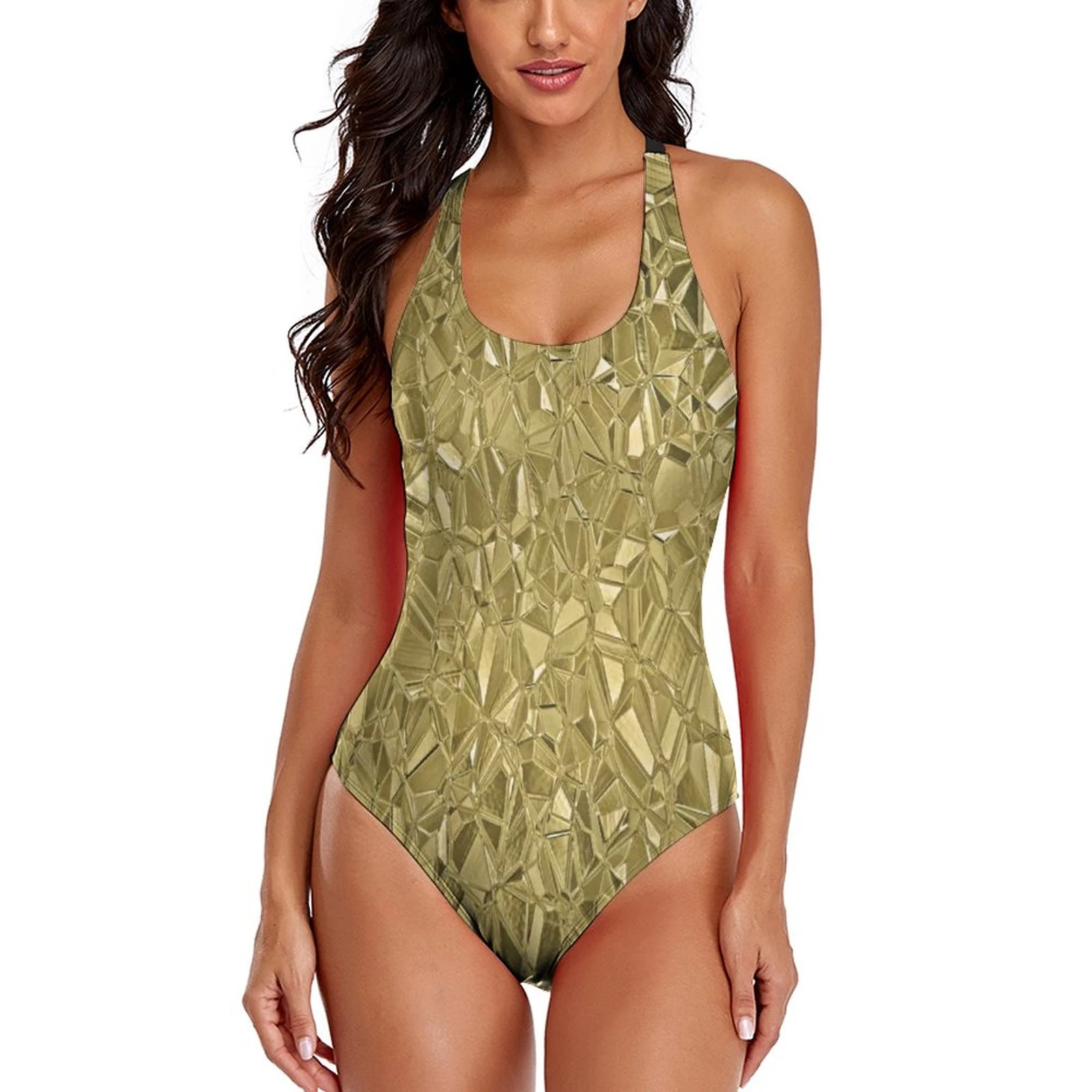 Bañador metálico de dorado, bañador brillante con estampado de piedras preciosas de Metal, traje de baño realce, Monokini sin mangas de una trajes de baño Sexy Multicolor| | - AliExpress