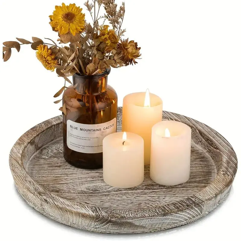 Wooden Decorative Tray, Small Farmhouse Table Centerpiece Rustic Whitewash Wood Plate, For Home Room Living Room Office Decor 4