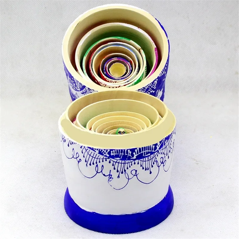 10pcs 나무 러시아 중첩 인형 전통적인 Matryoshka 10 레이어 크리 에이 티브 손으로 그린 ??수공예품 Basswood 장난감 L30을 기원합니다