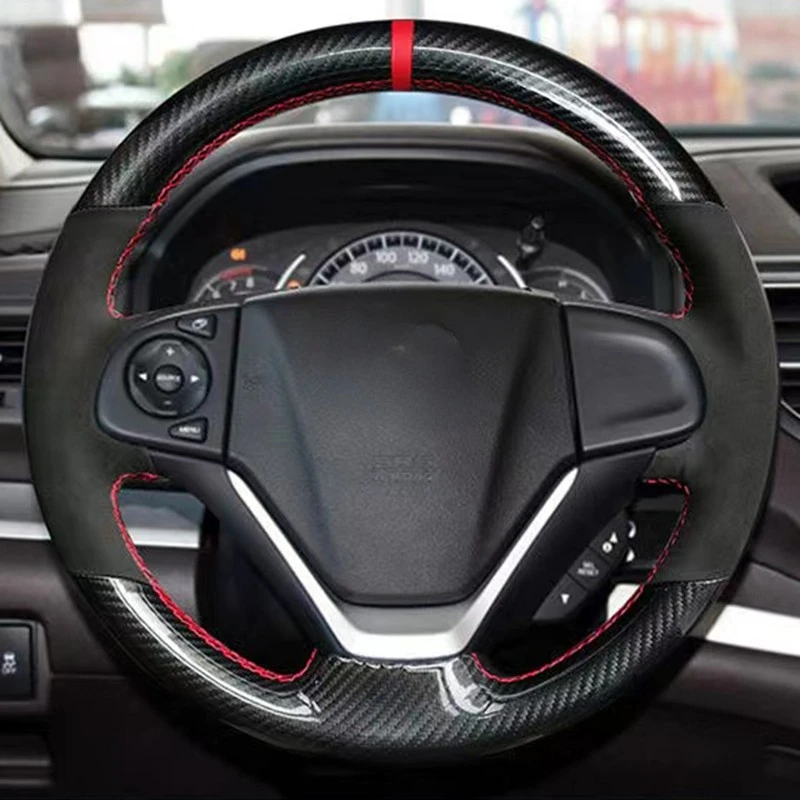 

Car Steering Wheel Cover Customized Black Carbon Fiber Suede Car Accessories For Honda Fit HR-V CRV 2002-2017 special