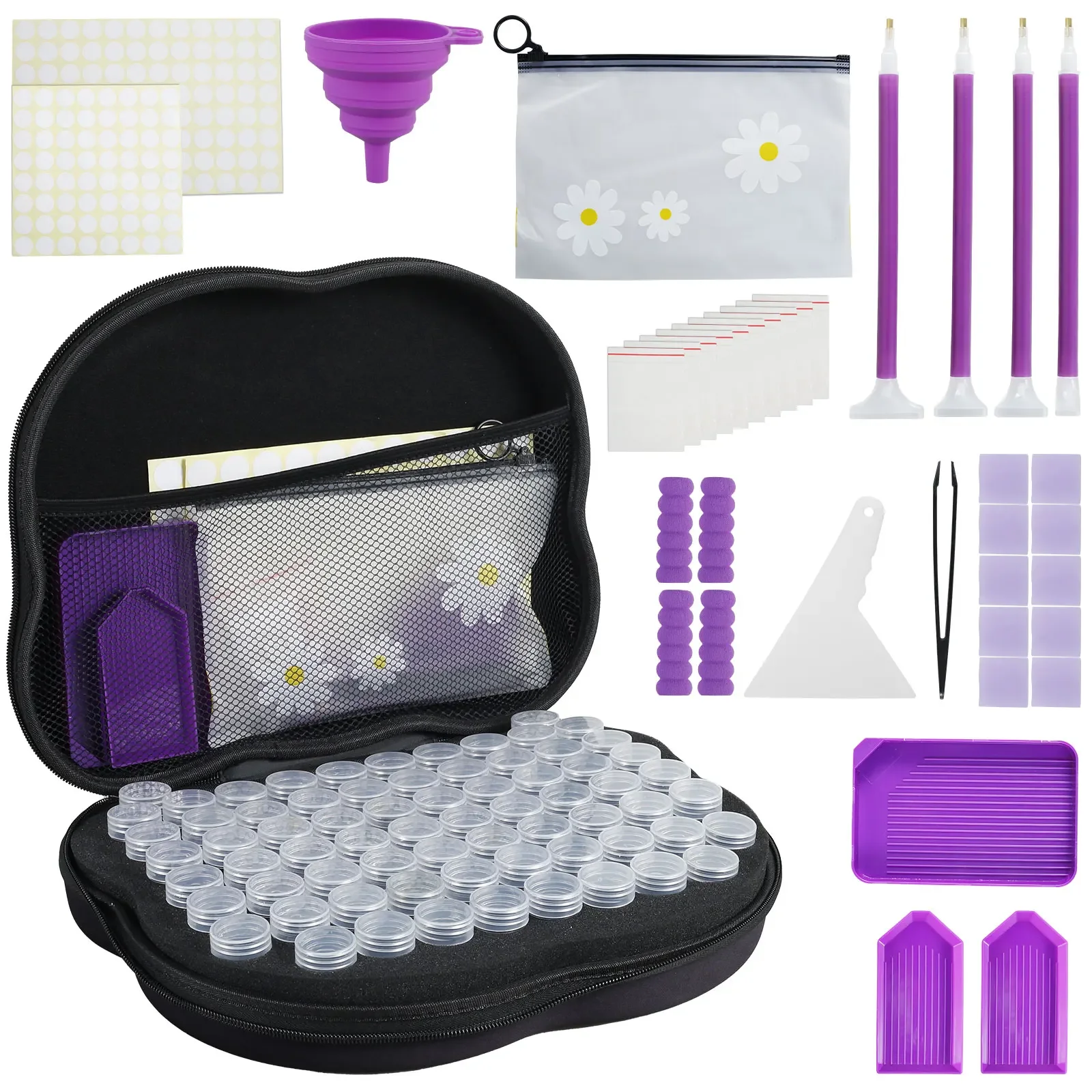 Diamond Painting Storage Container 70 Slots Diamond Art Storage Box Set with Pointing Pen Portable Painting