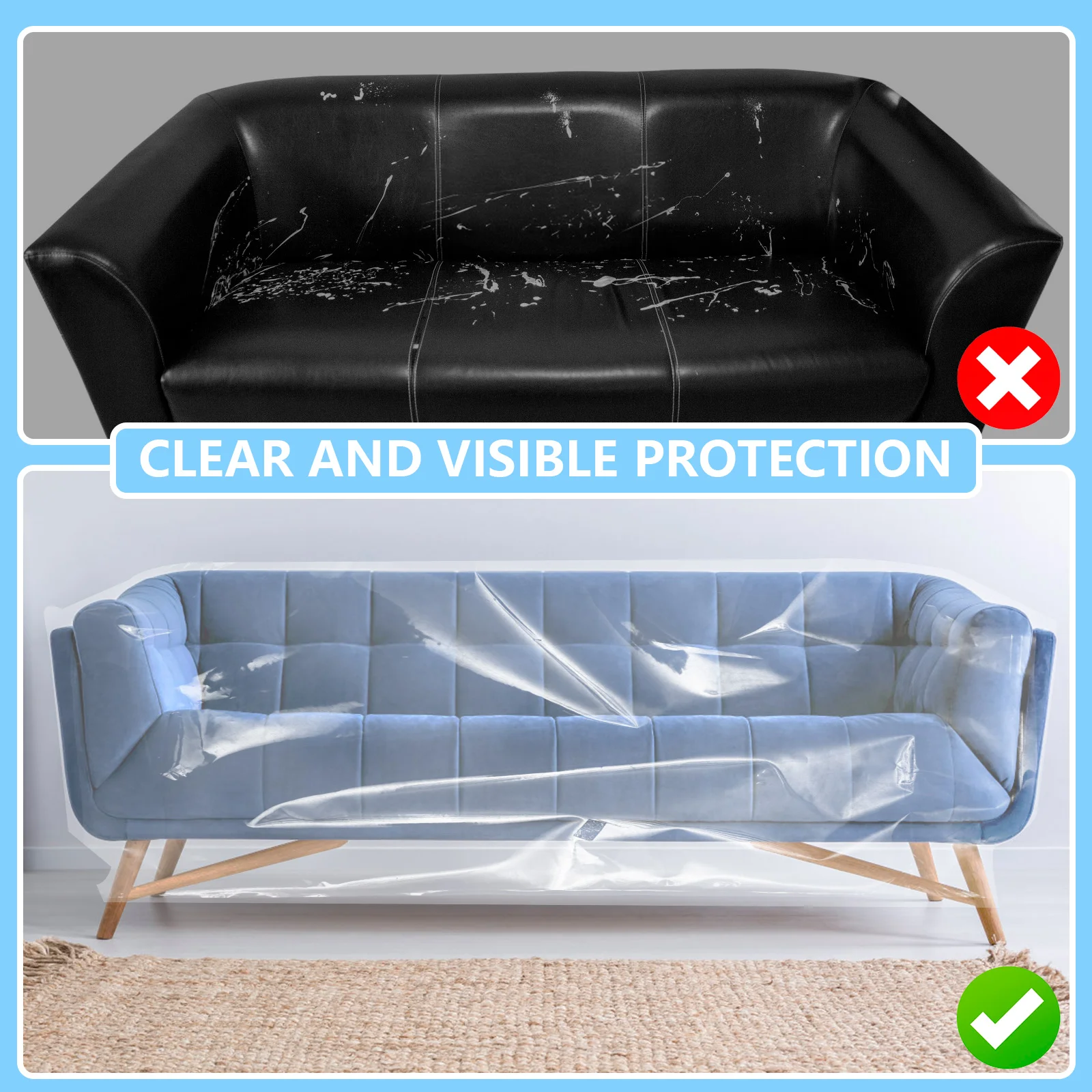 Waterproof Sofa Cover PE Transparent Furniture Dustproof Covers 1/2/3/4 Seat Couch Protection Cover Cat Dog Scratch Protector