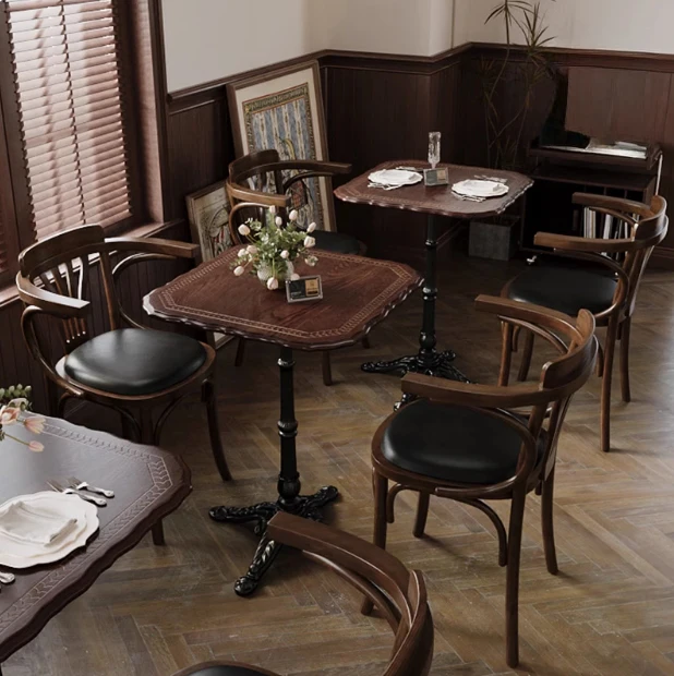 Vintage Cafe Arm Chair Modern Dining Room Coffee Shop Indoor Outdoor PU Wood Material Restaurant Hotel
