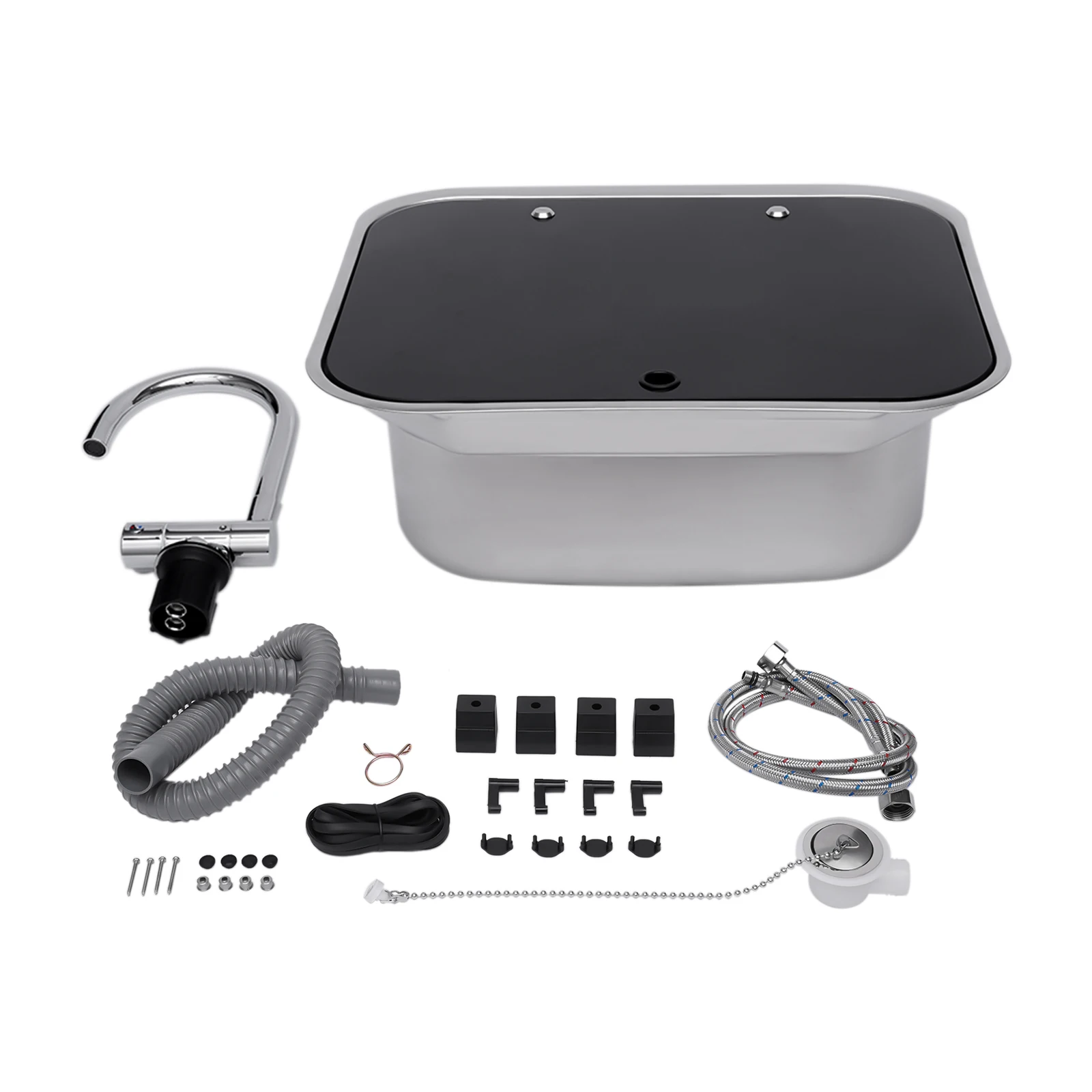 RV Camping Sink Kit Drop-in Hand Wash Basin With Hot and Cold Regulation Tap Folding Faucet for RVs Bars Hotels Cafes etc