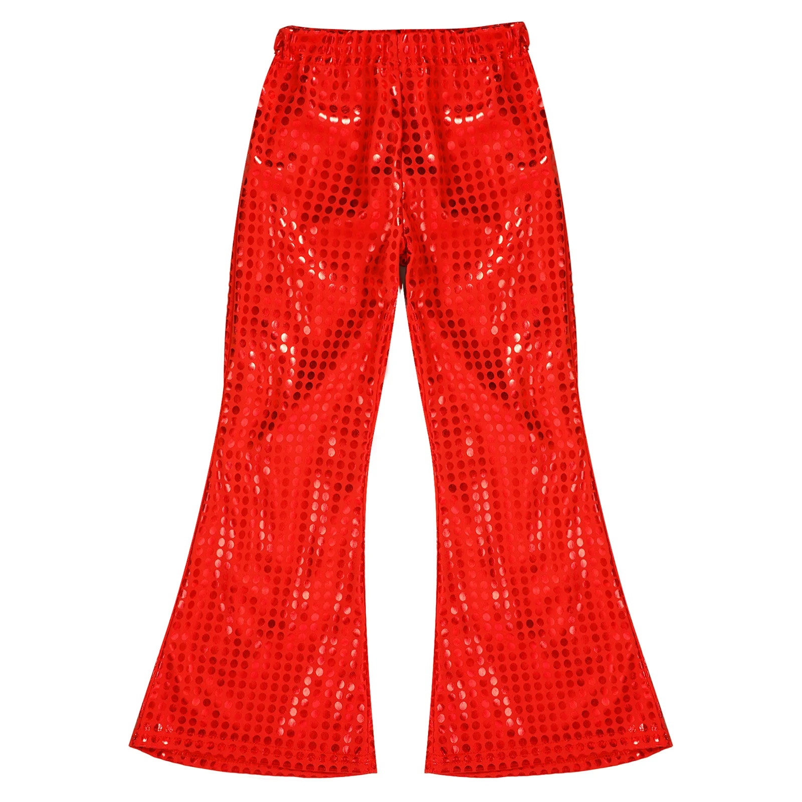 Kids Flared Pants Boys Girls Shiny Sequins Elastic Waist Bell Bottom Trousers Jazz Disco Modern Dance Stage Performance Wear