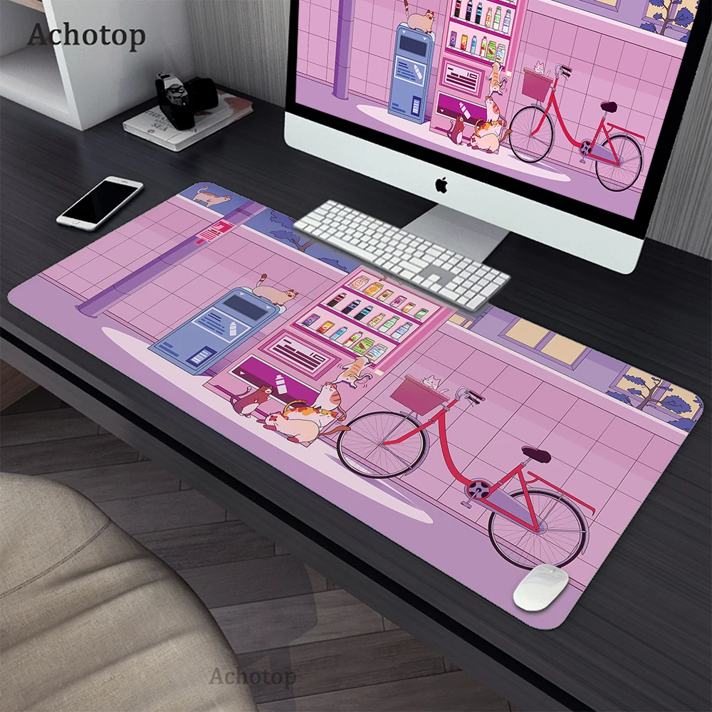 

Pixel City Art Computer Mouse Pad Gaming MousePad Gamer Large Mouse Pad Pink Mause Carpet PC Desk Play Mat Keyboard Desk Mat