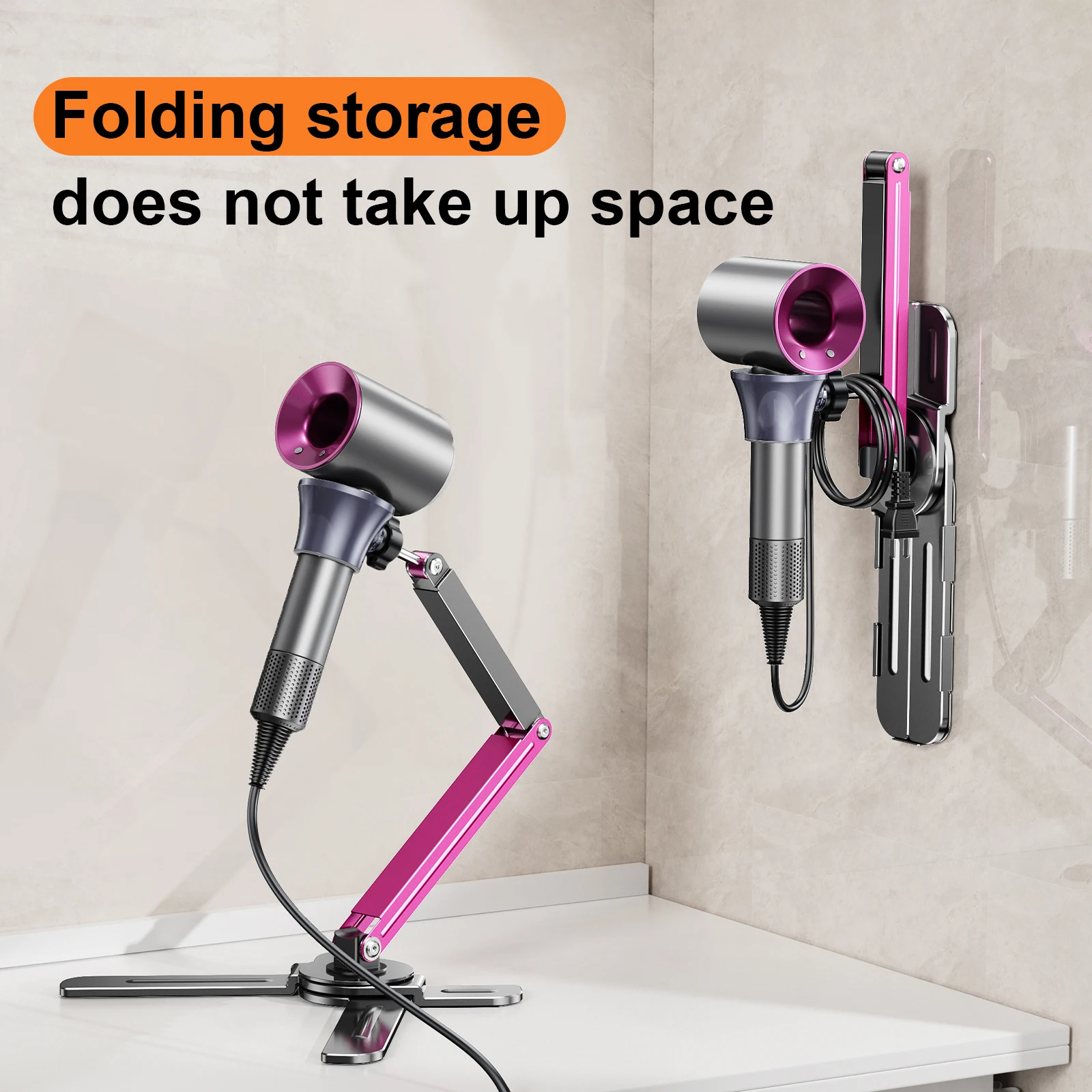 Eary Universal Hair Dryer Holder Wall Mounted For Metal Blow Dryer Hanger For Cabinet Bathroom Free Hands Phone Tablet Stand