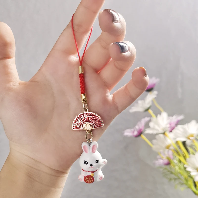 Mobile Phone Lanyard Cute Rabbit Pendant Antique Woven Rope Pendant Cute Doll Fortune Rabbit Pendant Handmade Woven Rope Pendant