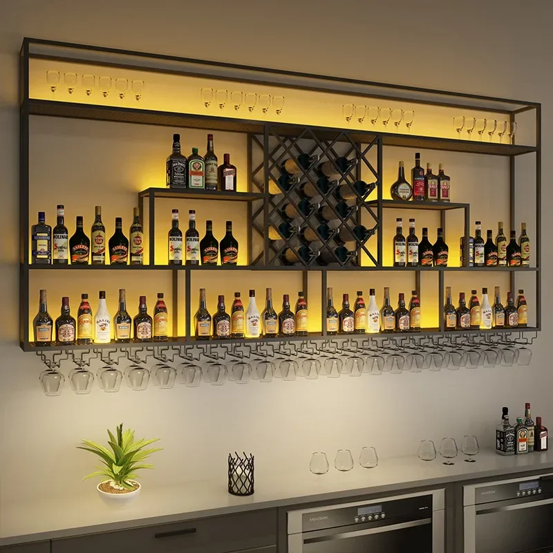 Wrought Iron Wine Cabinet Industrial Wine Rack Bar Display Cabinets Restaurant Storage Showcase Vitrina Bar Furniture