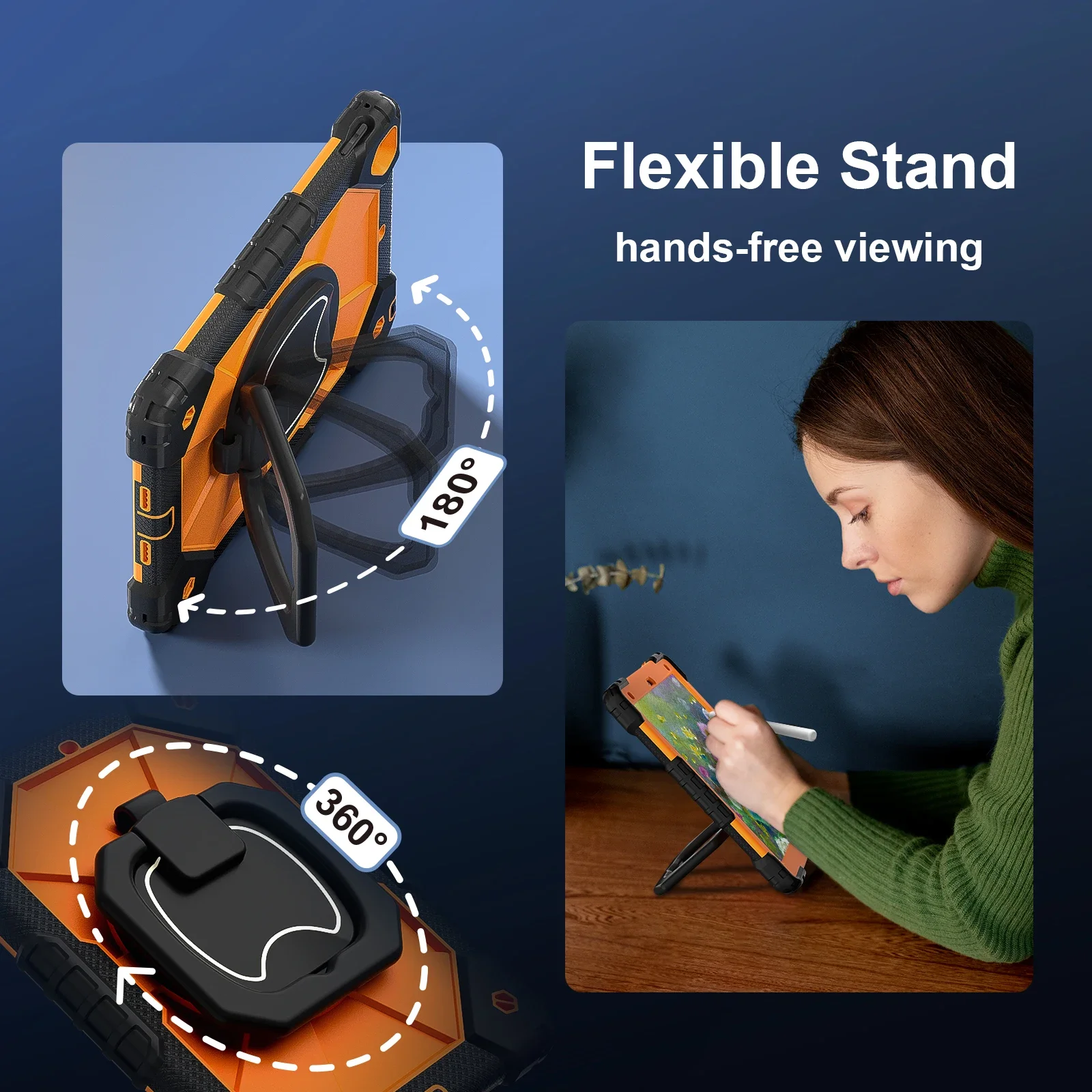 Heavy Duty Shock-Resistant Rotating Stand Tablet Case Cover
