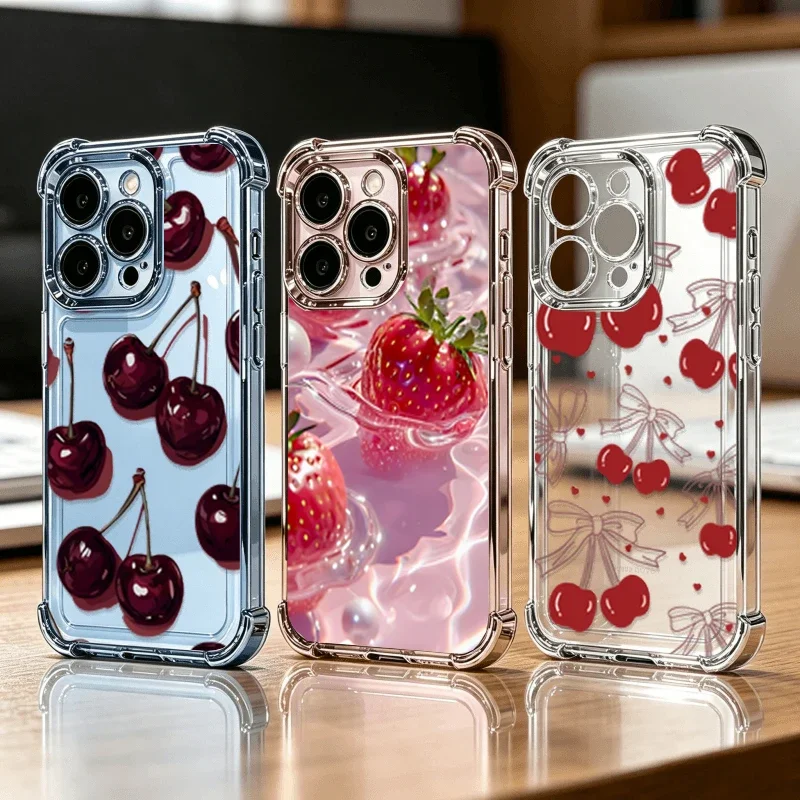 Elegant Bow Cherry Lichee Plating Phone Case Cover
