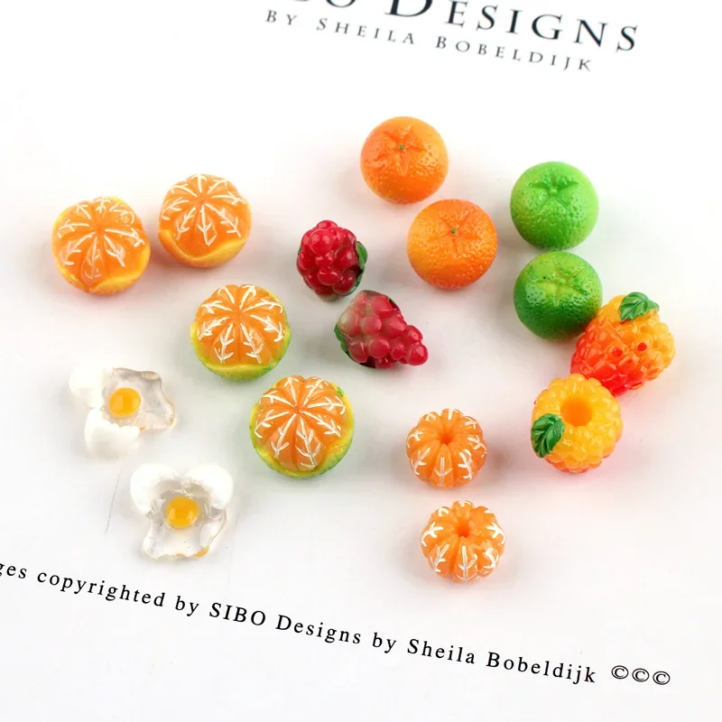 

10 Pcs Resin Lovely Mixed Artificial Orange Cute Fruits Grape Egg Kawaii DIY Embellishments Accessories