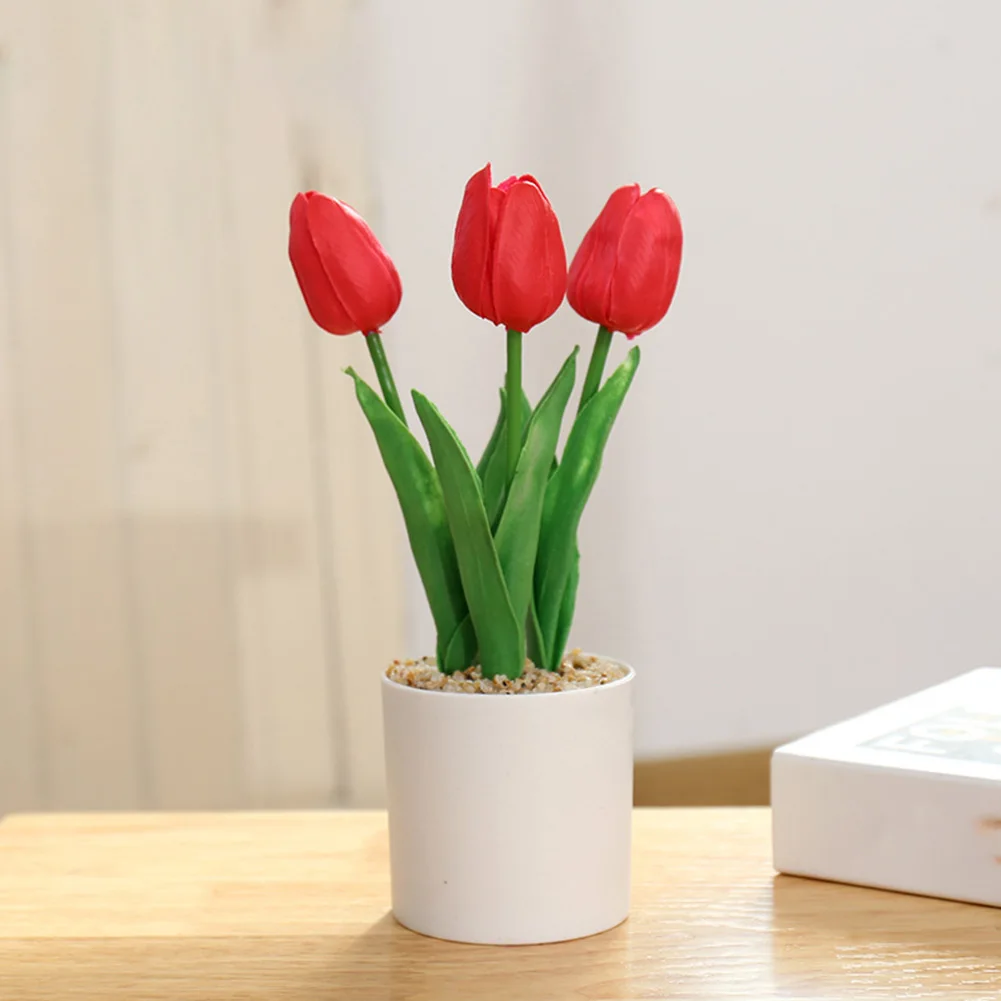

Artificial Flowers Tulip Potted Fake Plants Tree In Pot Home Wedding Party Decor Plastics Pink Yellow Red Champagneb Decoration
