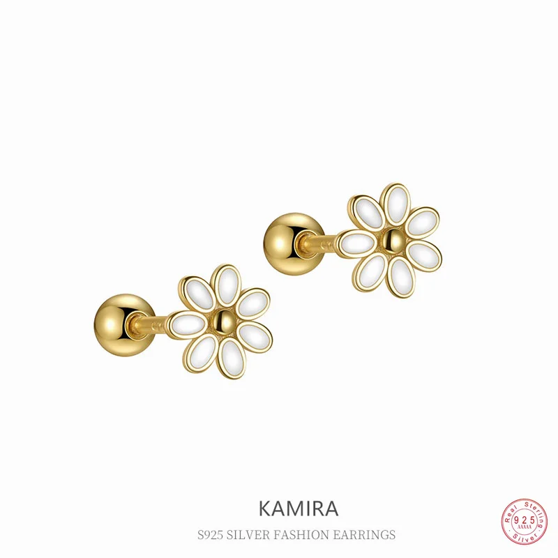Kamira 925 Sterling Silver Girls Gentle Sweet Flower Orecchini A Spirale Con Perline Per Le Donne Coreano Fashion Wedding Fine Jewellery Gifts
