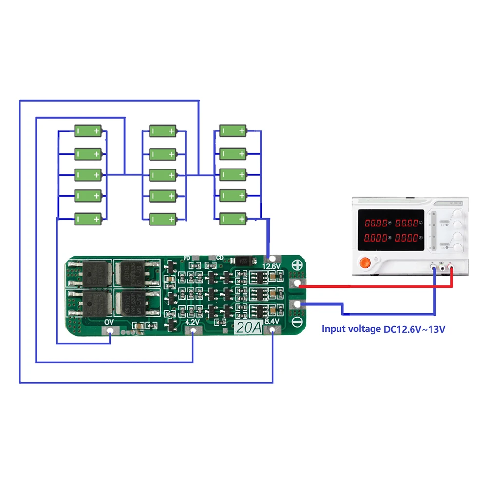 18650 리튬 이온 배터리 셀용 3S 12.6V 20A BMS 보호 보드 과충전 과전류 단락 보호
